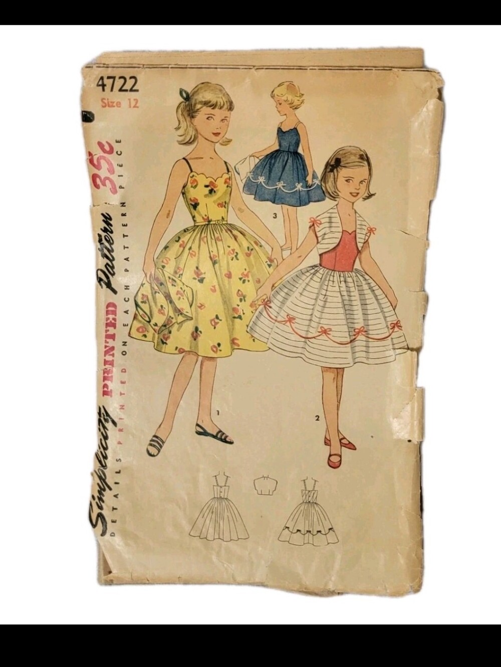 Simplicity #4722 Sewing Pattern Girls Dress Bolero Size 12 Cut Vintage 1954